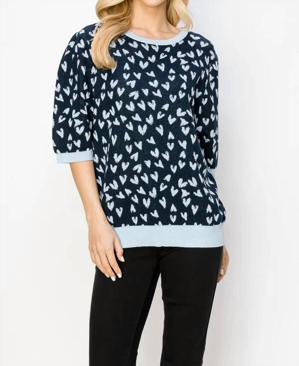 NEW JOH sweetheart short sleeve heart sweater in blue